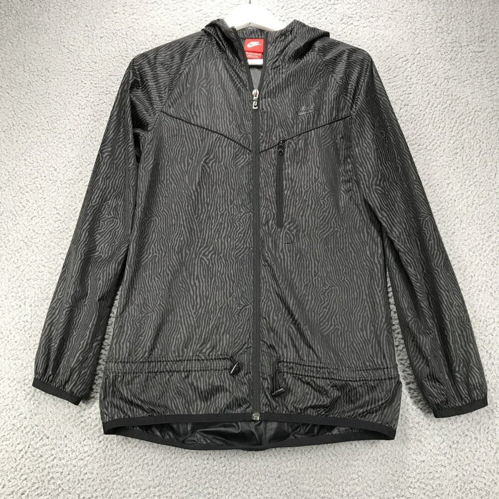 NIKE Jacket Womens Size XS Windrunner Windbreaker Hooded Full Zip Zebra Print